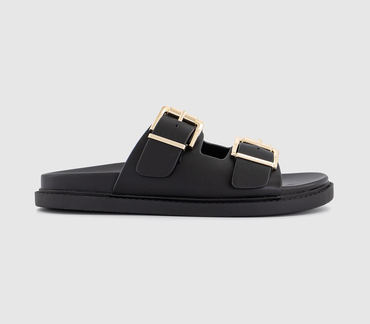 OFFICE Womens Shae Double Buckle Footbed Sliders Black, 5