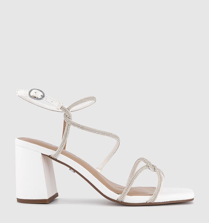 OFFICE Mystique Strappy Block Heel Sandals White Embellished