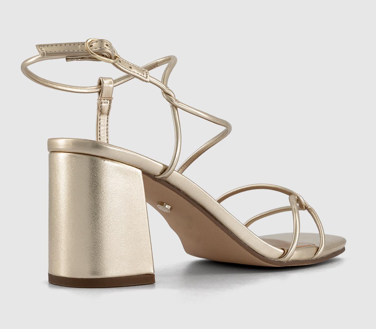 OFFICE Mystique Strappy Block Heel Sandals Gold Mid Heels OFFICE Mystique Strappy Block Heel Sandals Gold Mid Heels