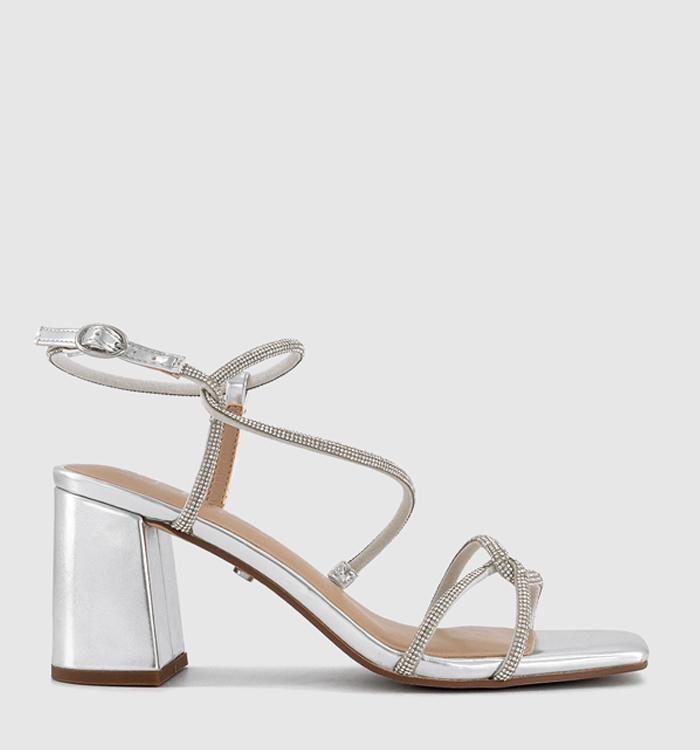 OFFICE Mystique Strappy Block Heel Sandals Silver Embellished