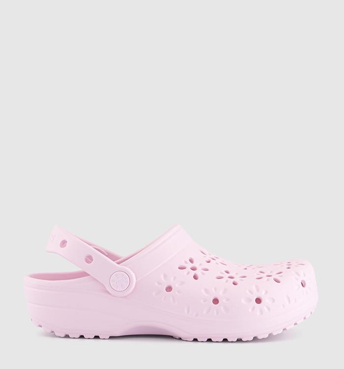 Crocs Classic Floral Cut Out Clogs Pink Milk