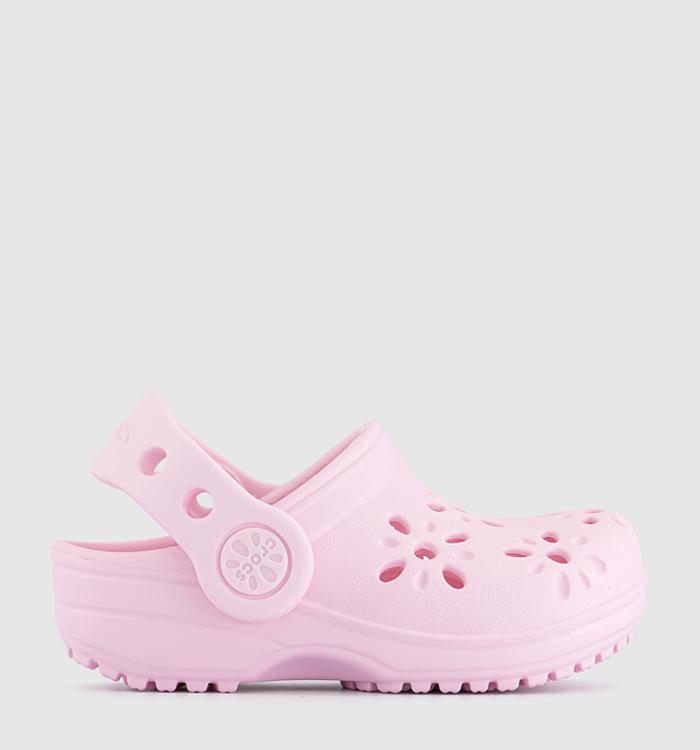 Crocs Classic Floral Cut Out Toddler Clogs Pink Milk