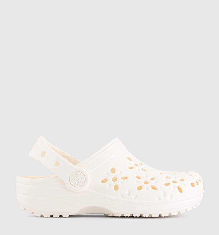 Crocs Classic Floral Cut Out Kids Clogs Chalk