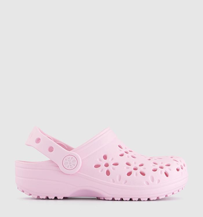 Crocs Classic Floral Cut Out Kids Clogs Pink Milk