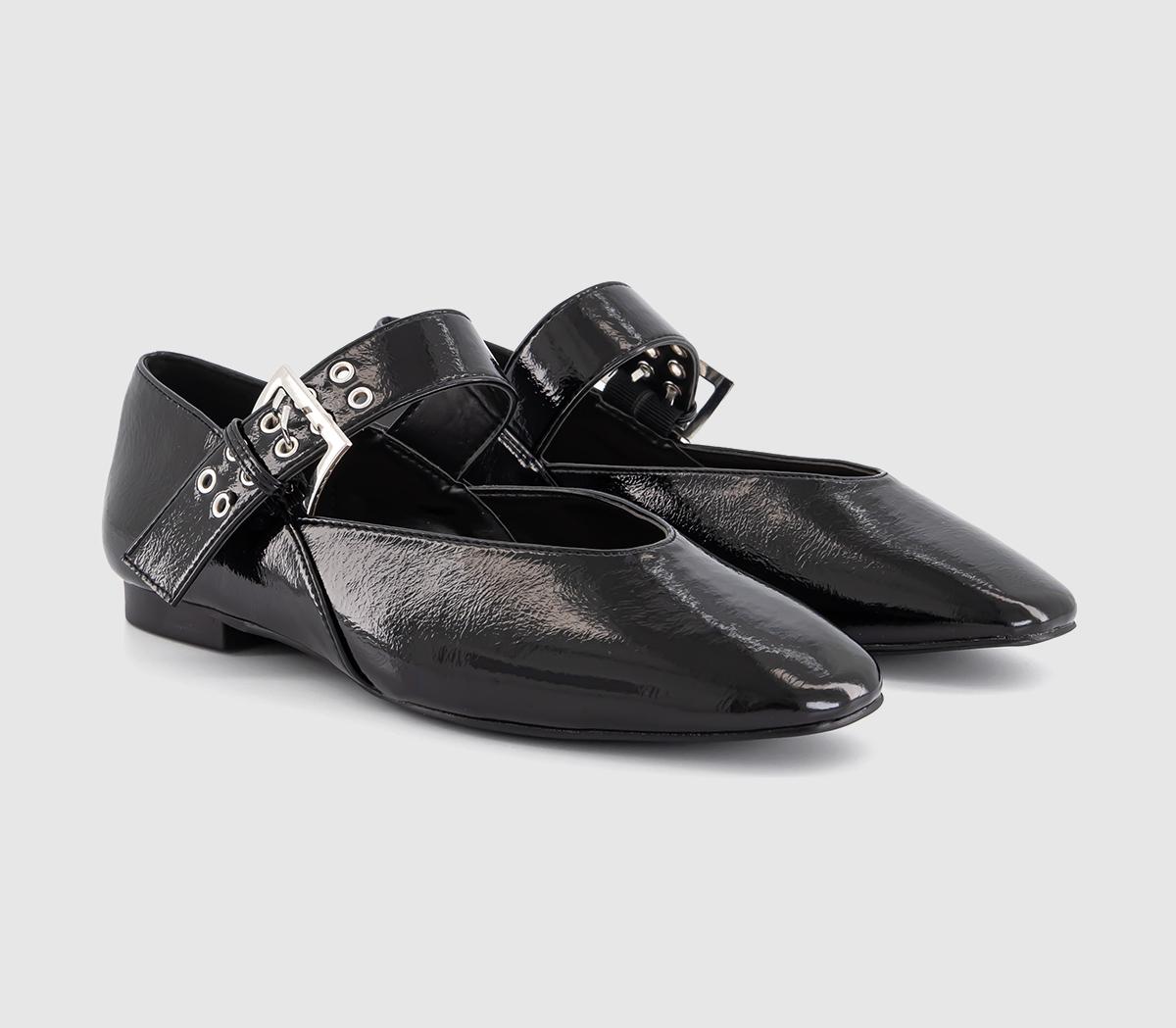 OFFICE Fortune Single Strap Eyelet And Buckle Ballet Pumps OFFICE Fortune Single Strap Eyelet And Buckle Ballet Pumps Black