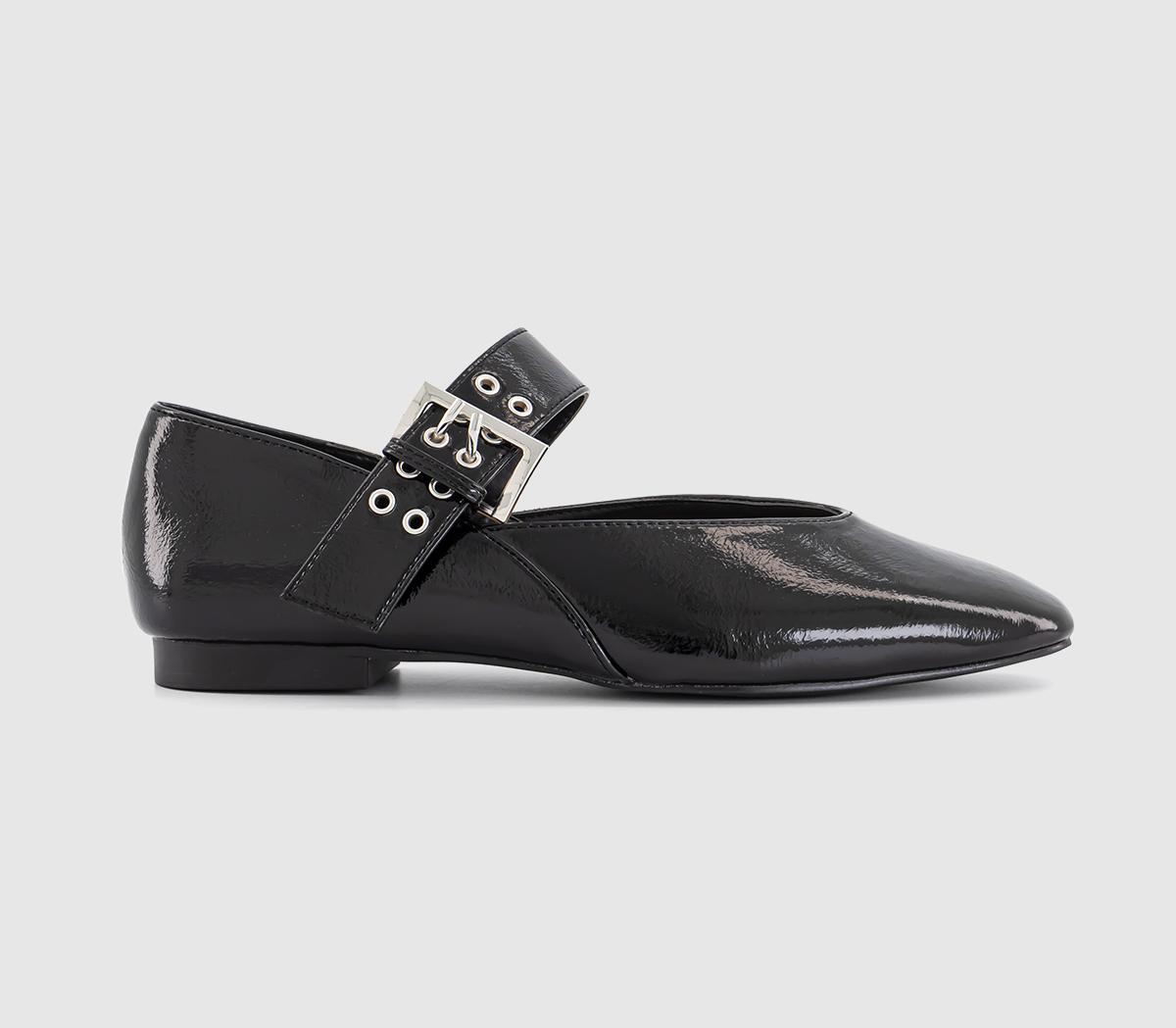 OFFICEFortune Single Strap Eyelet And Buckle Ballet Pumps OFFICEFortune Single Strap Eyelet And Buckle Ballet PumpsBlack