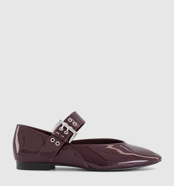 OFFICE Fortune Single Strap Eyelet And Buckle Ballet Pumps Berry Patent