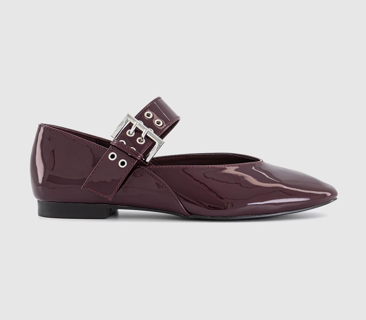 OFFICEFortune Single Strap Eyelet And Buckle Ballet Pumps OFFICEFortune Single Strap Eyelet And Buckle Ballet PumpsBerry Patent