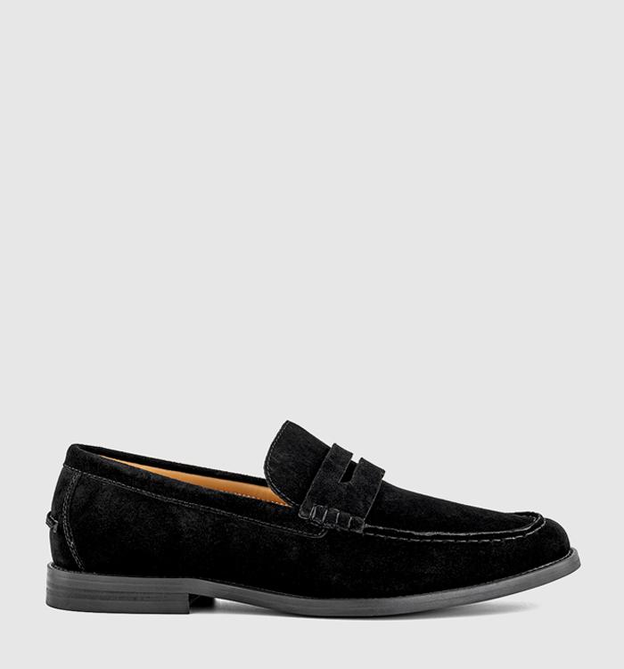 OFFICE Marcel Round Toe Penny Loafers Black Suede