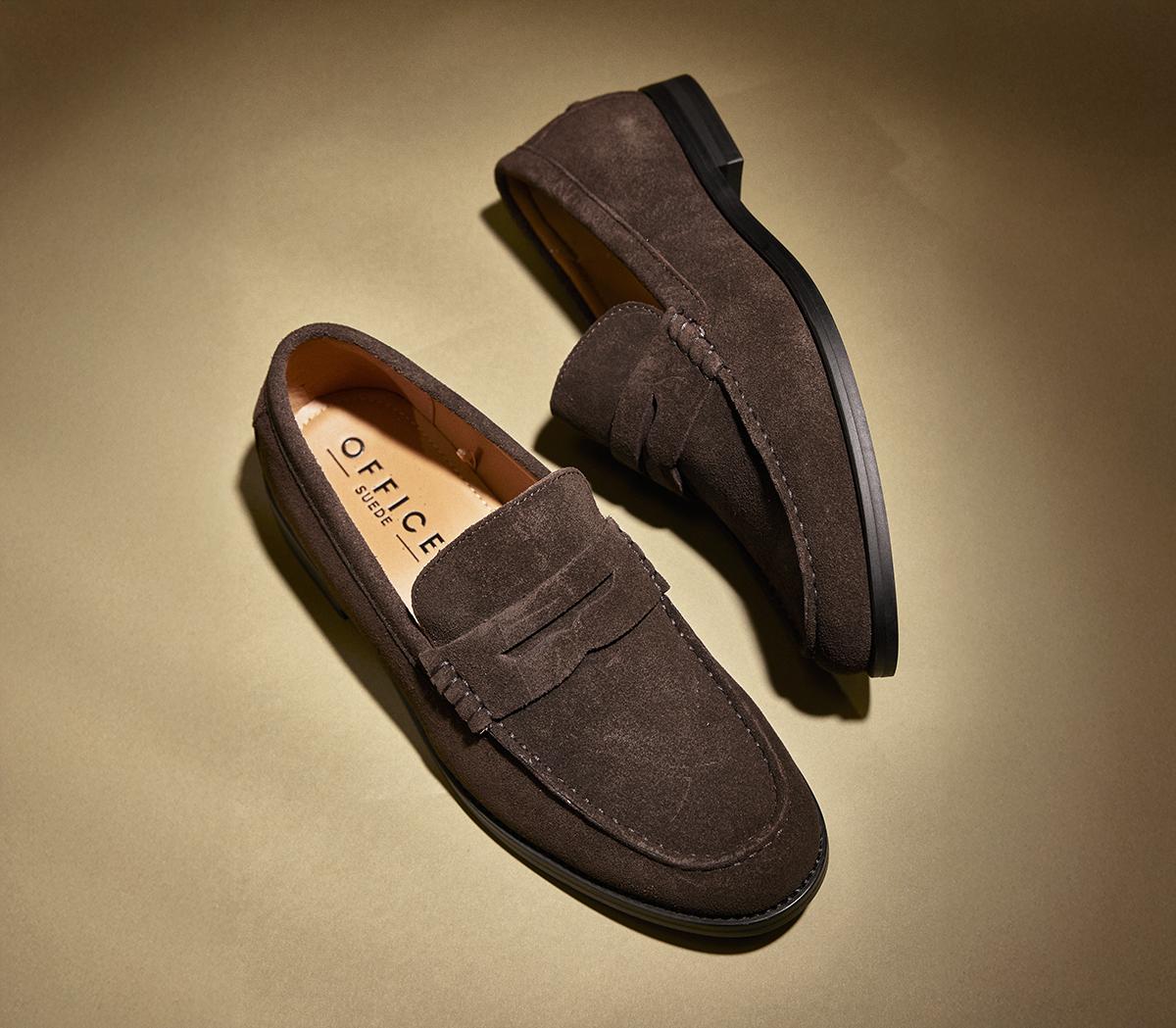 OFFICE Marcel Round Toe Penny Loafers Brown Suede Men's Smart Shoes