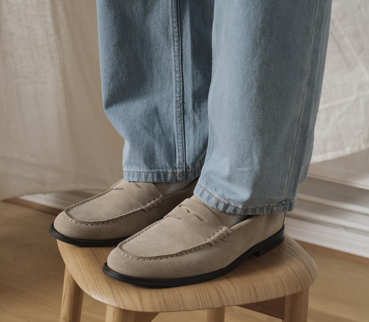 OFFICEMarcel Round Toe Penny LoafersBeige Suede