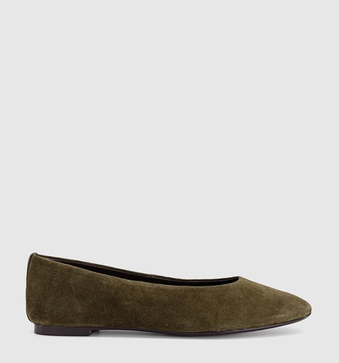 OFFICE Fairytale Leather Ballerina Pumps Olive Suede