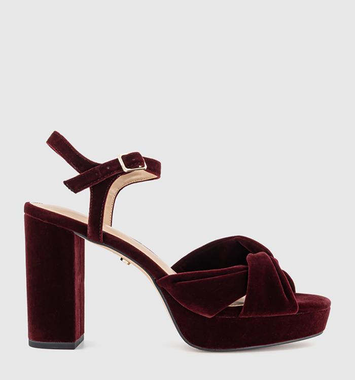 OFFICE Helena Knotted Platform Sandals Burgundy Velvet