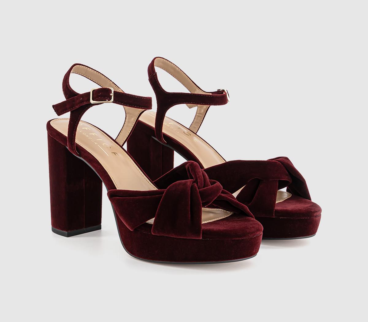 OFFICEHelena Knotted Platform SandalsBurgundy Velvet