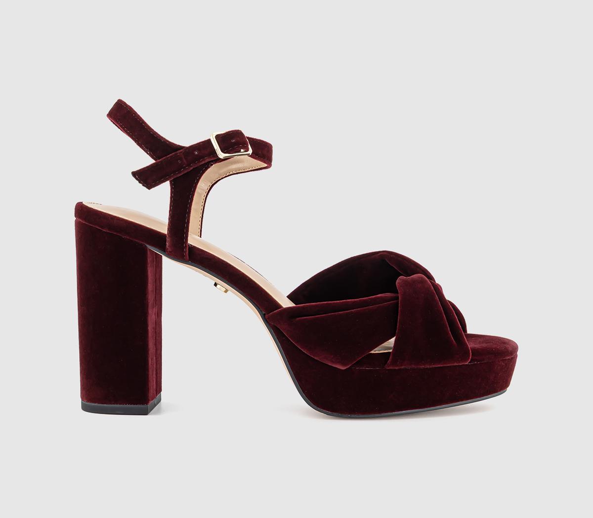 OFFICEHelena Knotted Platform SandalsBurgundy Velvet
