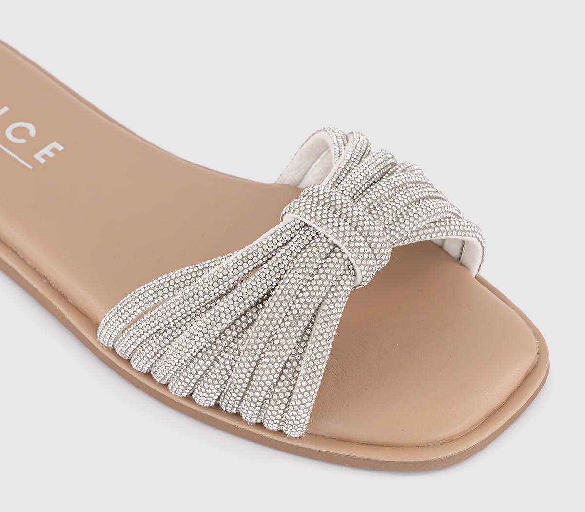 OFFICE Sydney Knot Twist Front Embellished Slides OFFICE Sydney Knot Twist Front Embellished Slides Silver Embellished