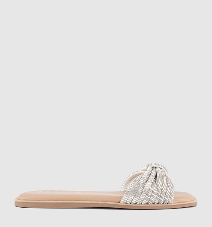 OFFICE Sydney Knot Twist Front Embellished Slides Silver Embellished