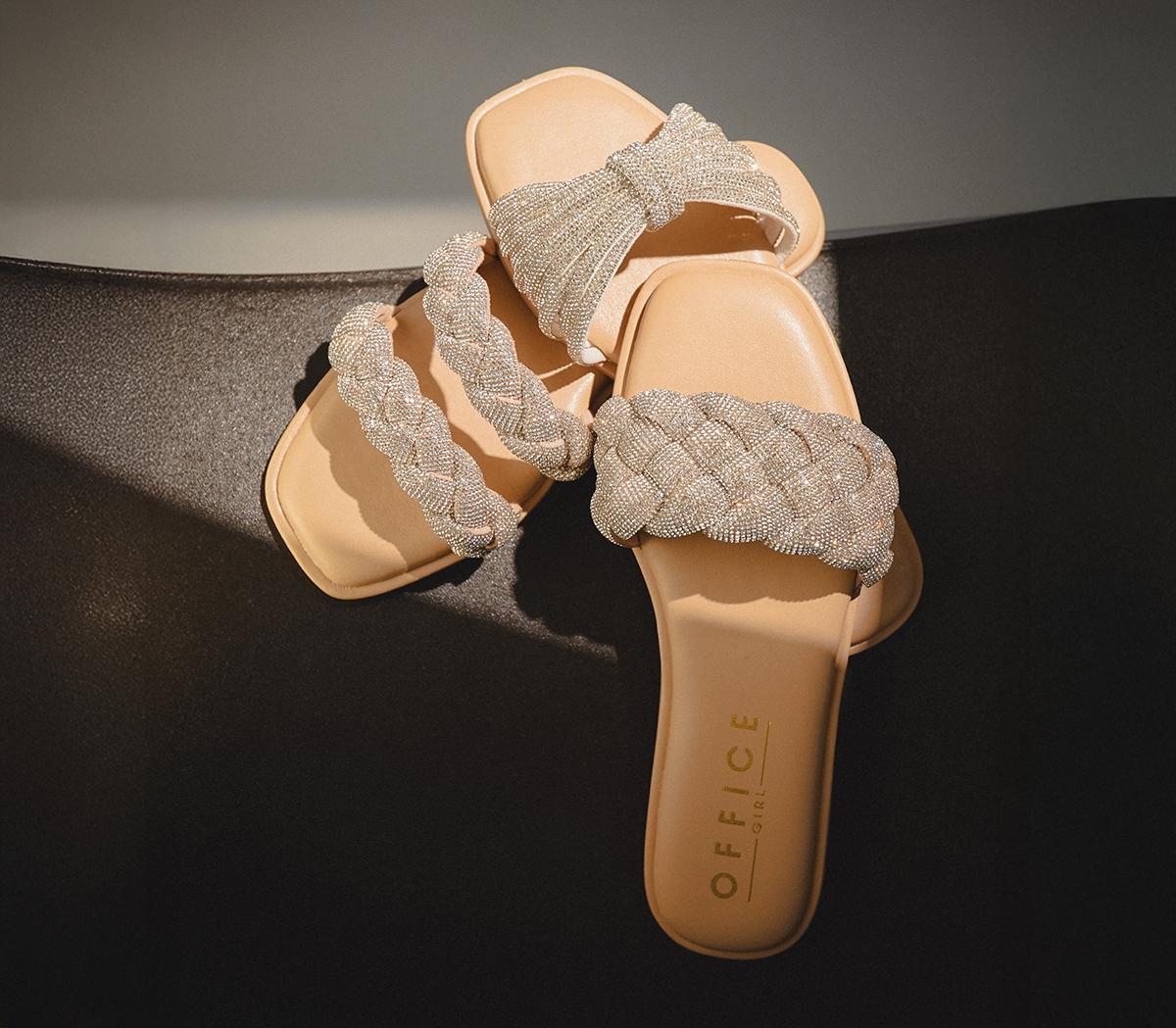 OFFICE Sydney Knot Twist Front Embellished Slides OFFICE Sydney Knot Twist Front Embellished Slides Silver Embellished