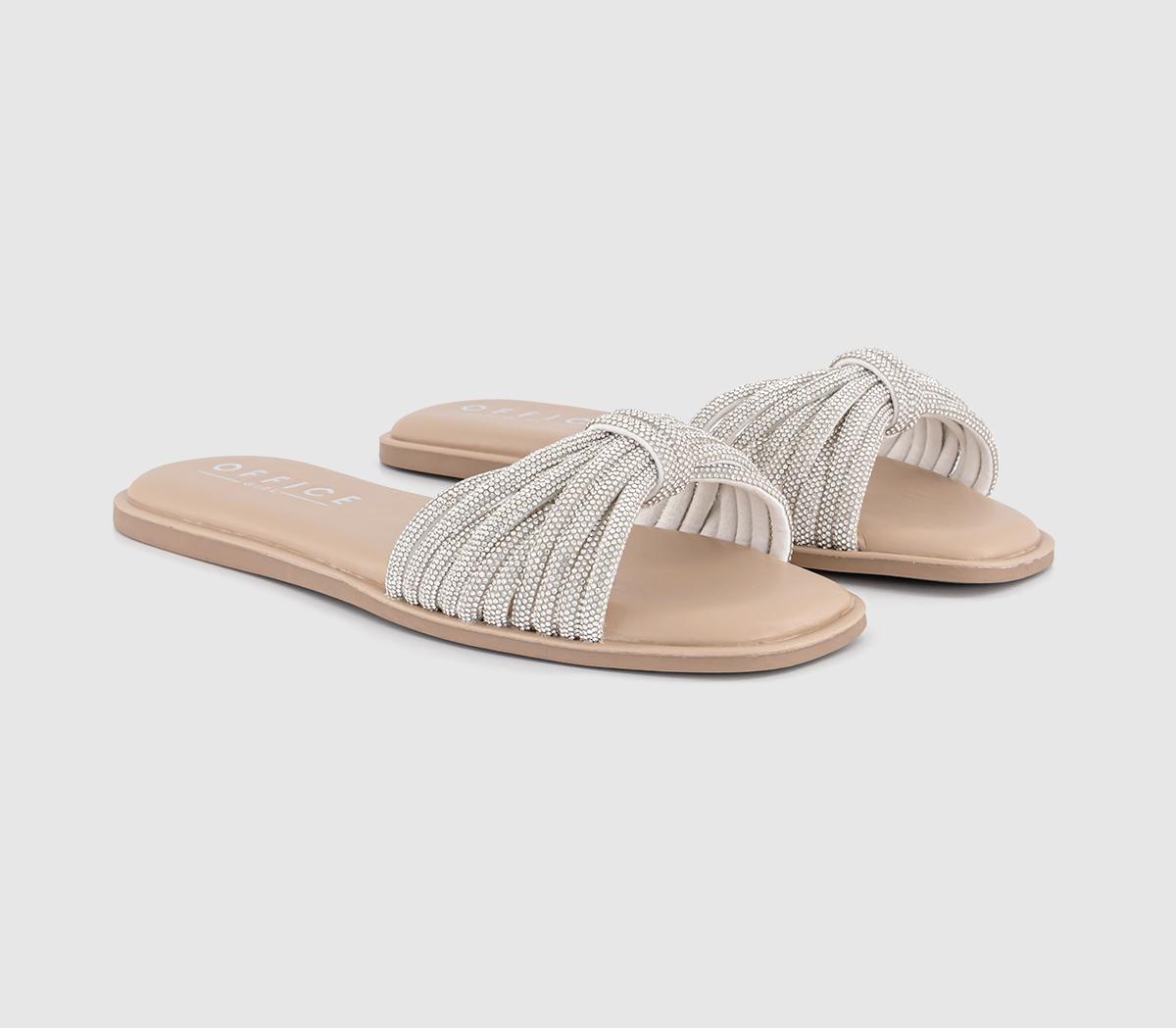 OFFICE Sydney Knot Twist Front Embellished Slides OFFICE Sydney Knot Twist Front Embellished Slides Silver Embellished