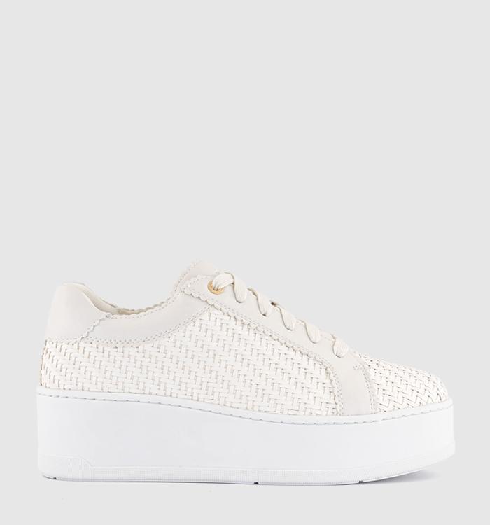 OFFICE Tizzy Woven  Platform Lace Up Trainers White