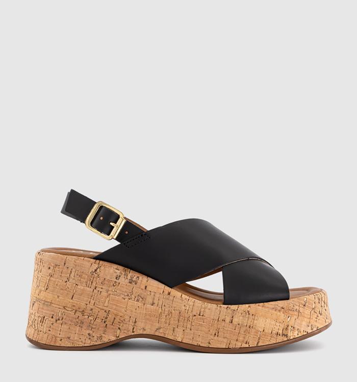 OFFICE Mojito Cross Over Cork Wedge Heels Black