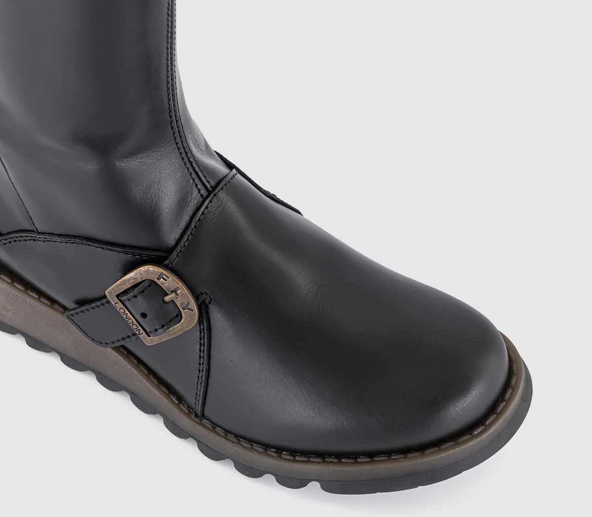 Fly London MEBS189FLY Stivali Alla Moda Donna – Pelle Nera – Tacco Comodo – Taglia 39 EU – Design Originale