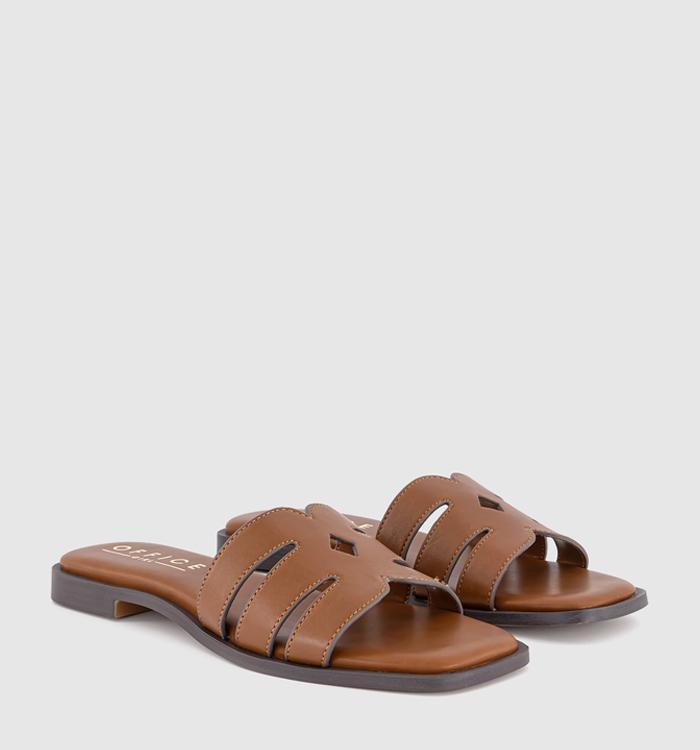 OFFICE Sloane Cut Out Detail Sliders Tan Leather