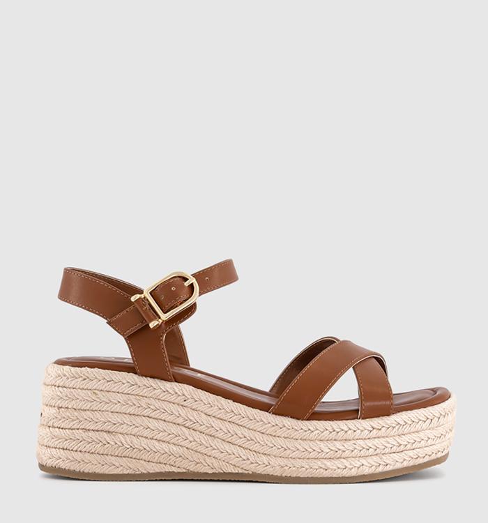 OFFICE Maria Cross Over Espadrille Wedges Tan