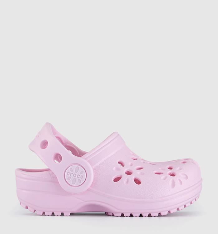 Crocs Classic Floral Cut Out Toddler Clogs Pink Milk