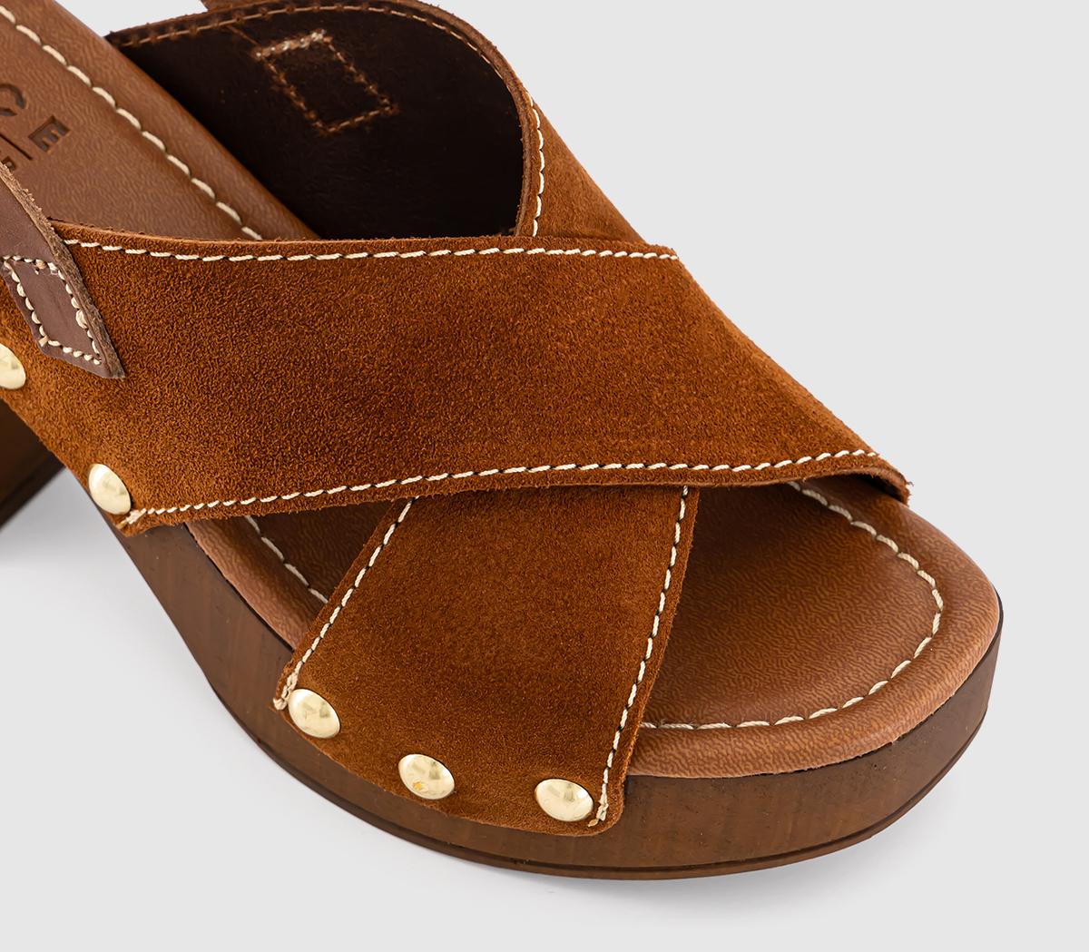 OFFICE Miley Cross Over Wood Effect Heeled Sandals OFFICE Miley Cross Over Wood Effect Heeled Sandals Tan Suede