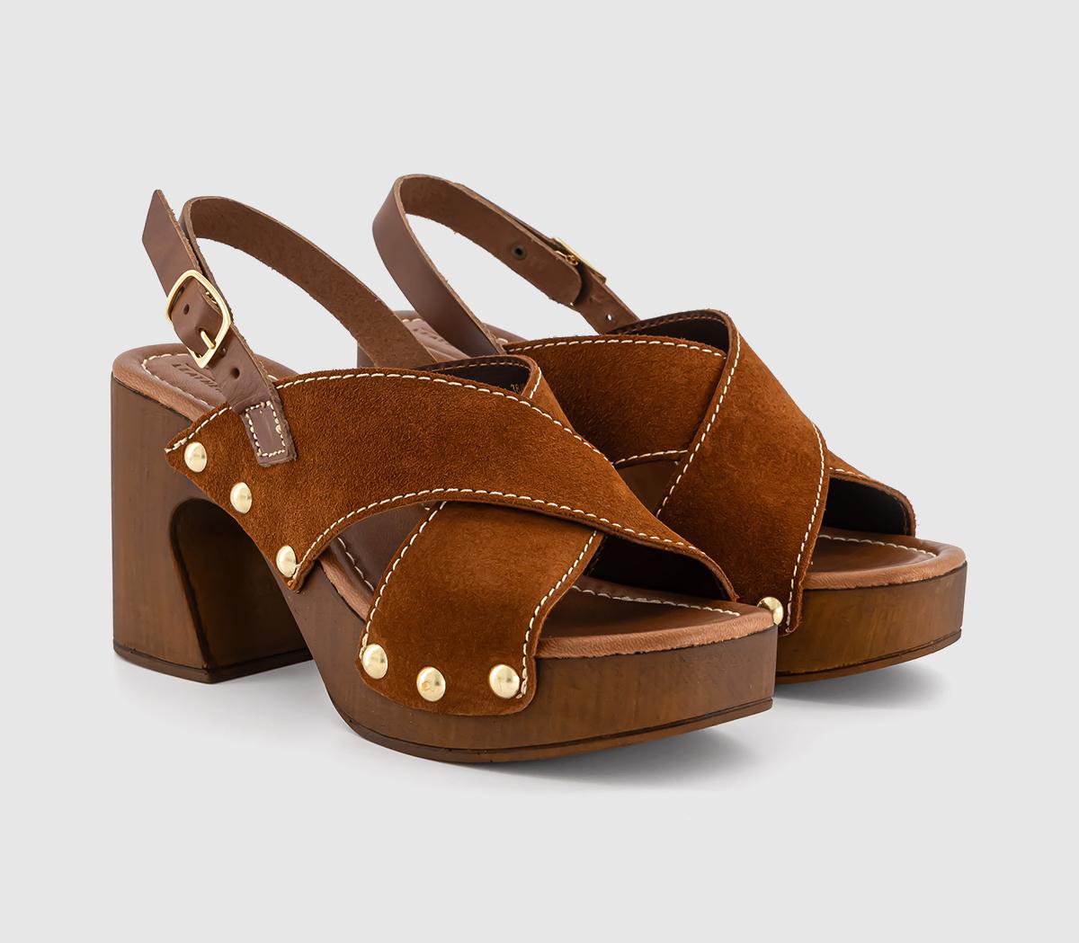 OFFICE Miley Cross Over Wood Effect Heeled Sandals OFFICE Miley Cross Over Wood Effect Heeled Sandals Tan Suede