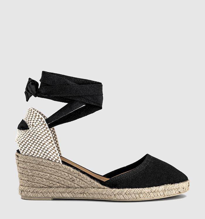 OFFICE Melissa Ankle Tie Espadrille Wedges Black