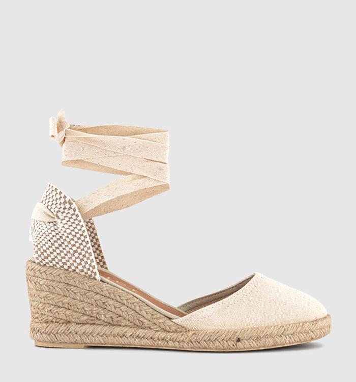 OFFICE Melissa Ankle Tie Espadrille Wedges Natural