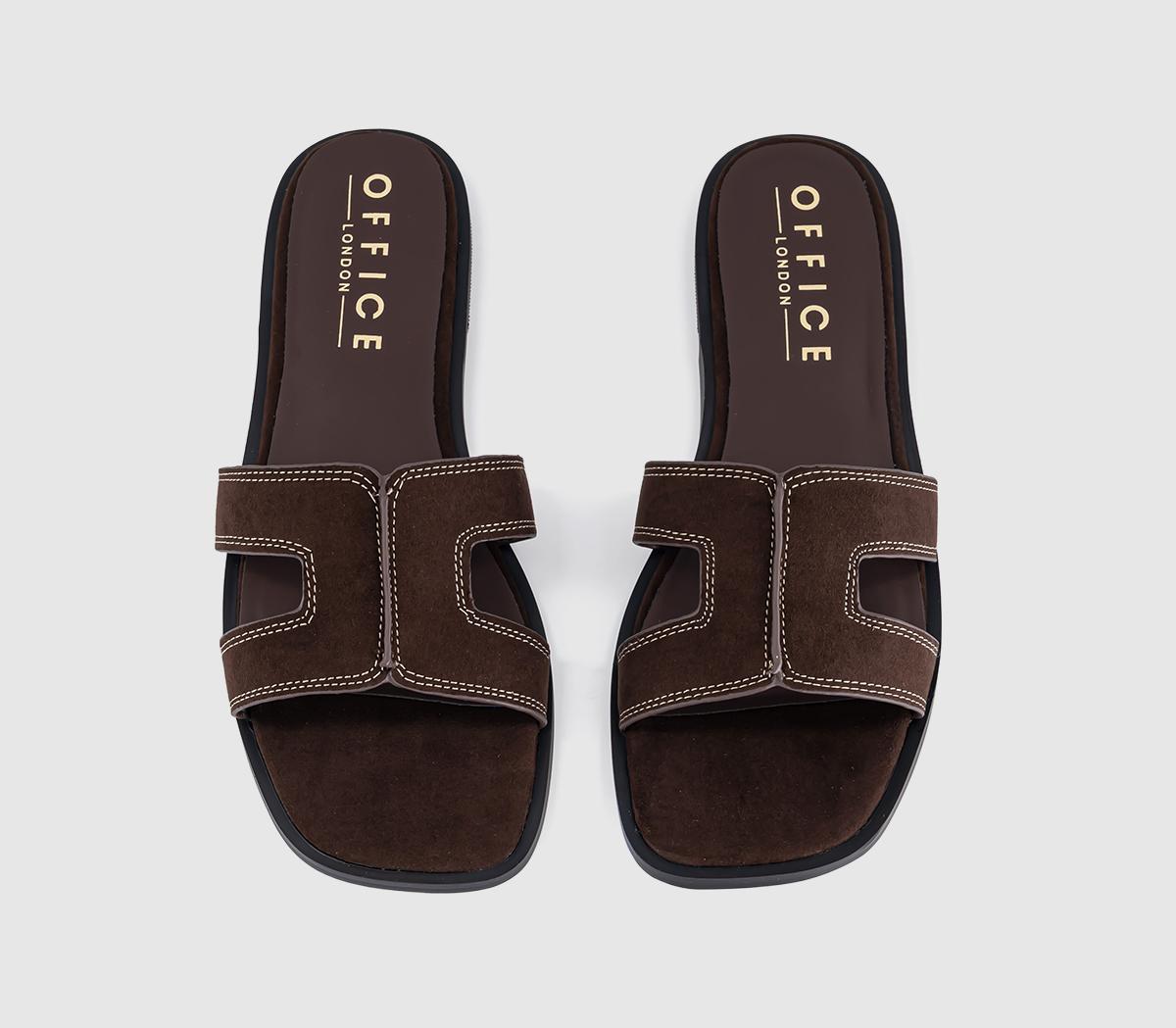 OFFICESlade Cut Out SlidersBrown Faux Suede