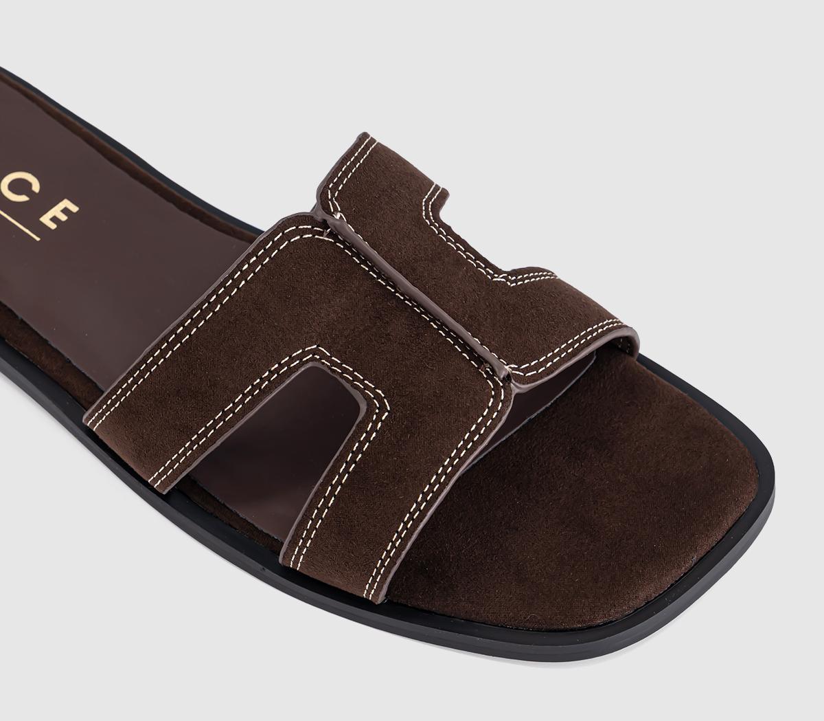 OFFICESlade Cut Out SlidersBrown Faux Suede