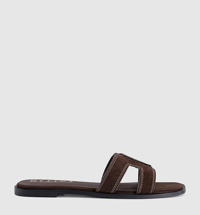 OFFICE Slade Cut Out Sliders Brown Faux Suede