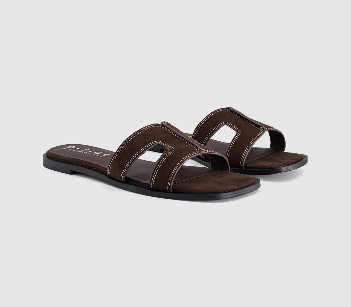 OFFICESlade Cut Out SlidersBrown Faux Suede