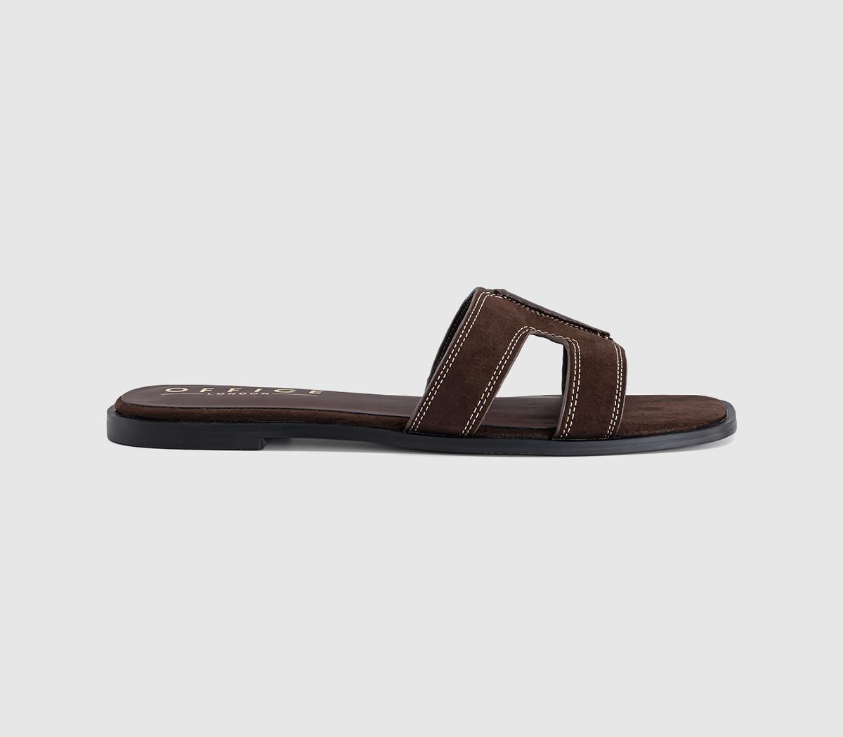 OFFICESlade Cut Out SlidersBrown Faux Suede