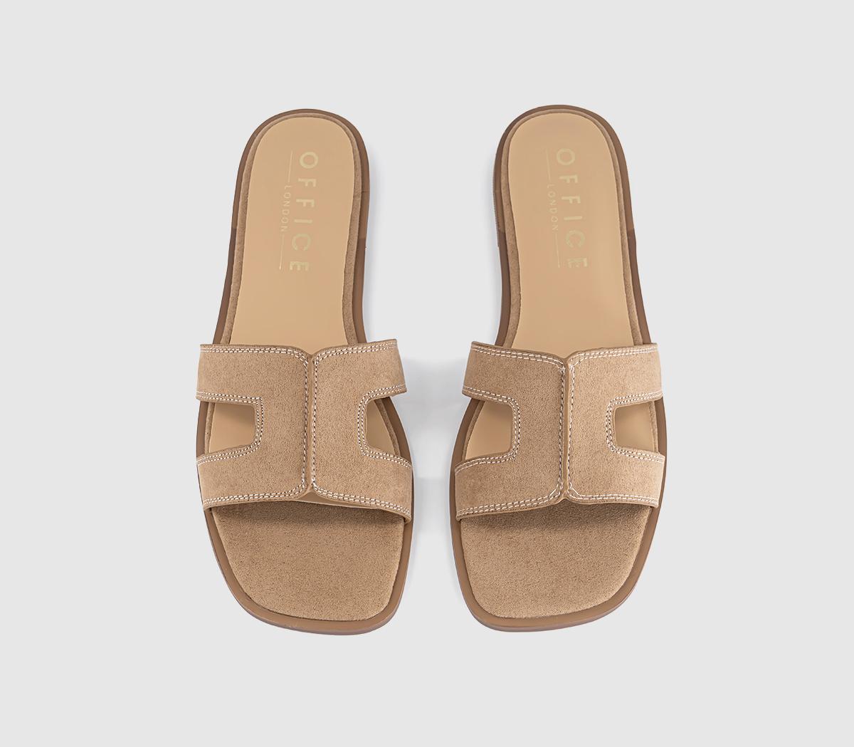 OFFICESlade Cut Out SlidersTaupe Faux Suede