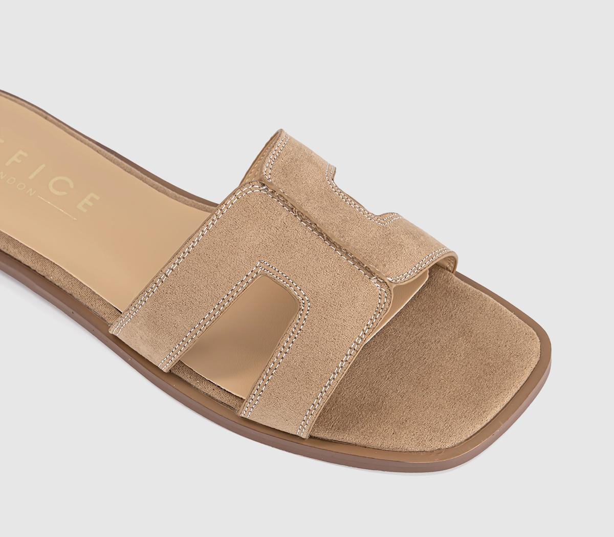 OFFICESlade Cut Out SlidersTaupe Faux Suede