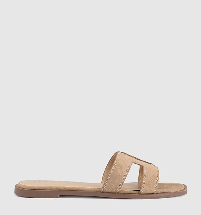 OFFICE Slade Cut Out Sliders Taupe Faux Suede