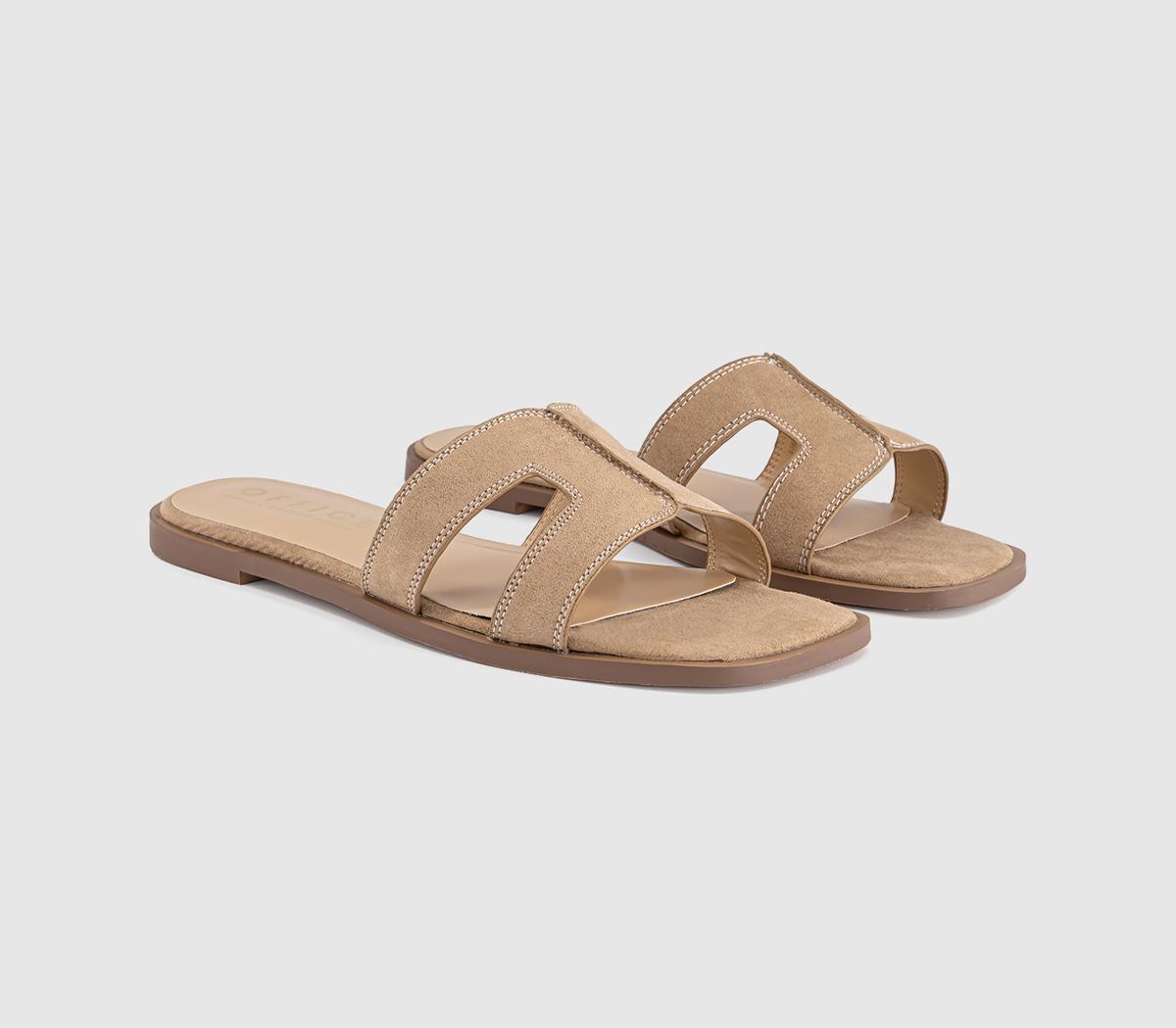 OFFICESlade Cut Out SlidersTaupe Faux Suede