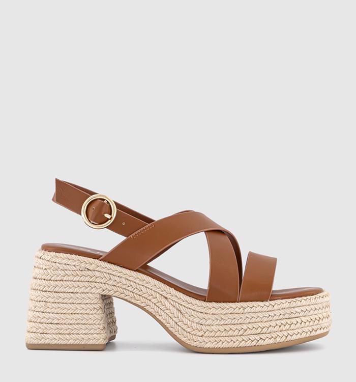 OFFICE Menorca Espadrille Block Heeled Sandals Dark Tan