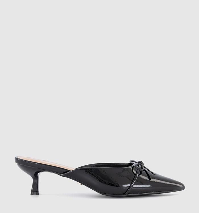 OFFICE Maya Bow Detail Court Mules Black Patent