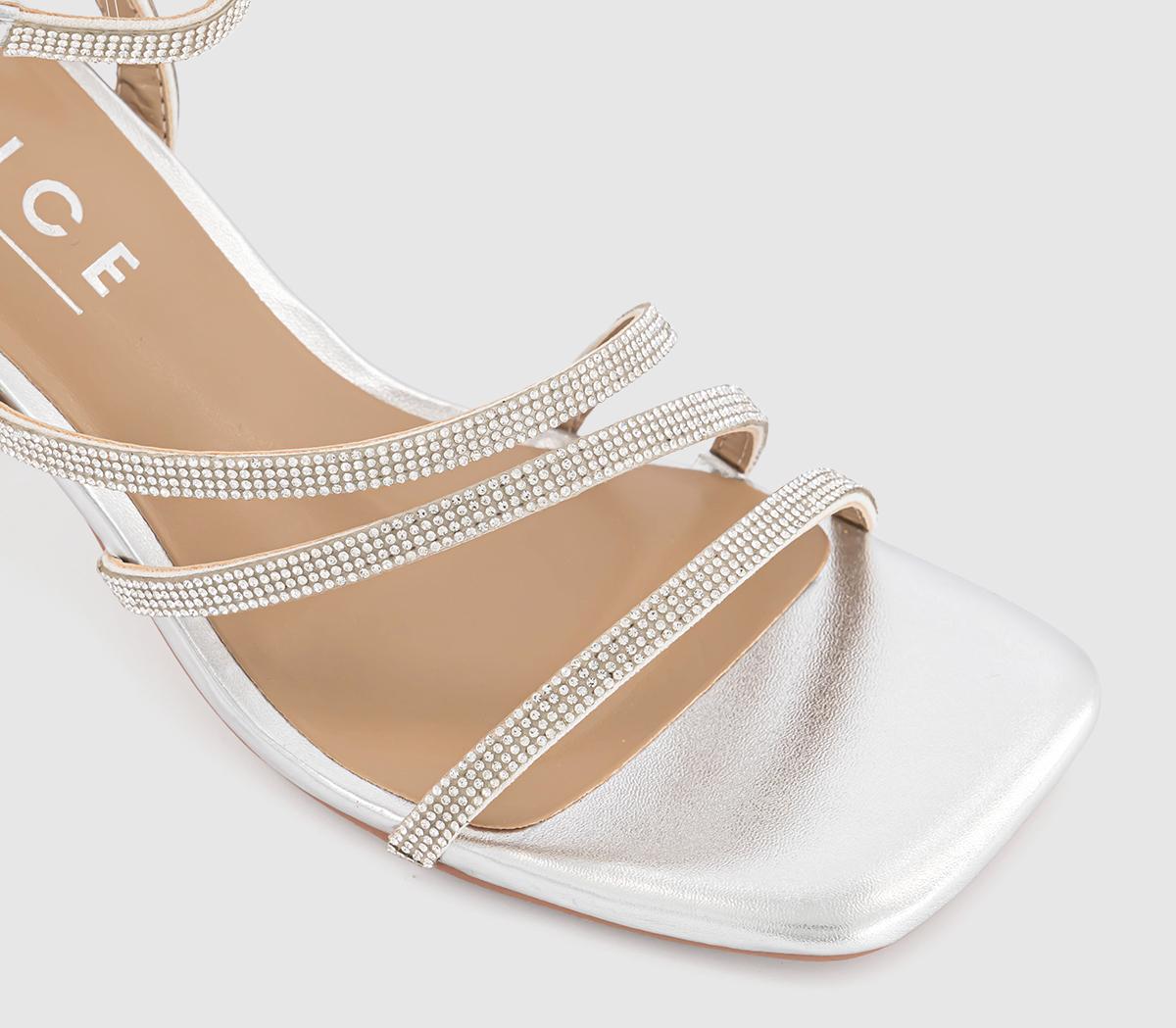 OFFICEMacey Asymmetric Strappy Heeled Sandals OFFICEMacey Asymmetric Strappy Heeled SandalsSilver Embellished
