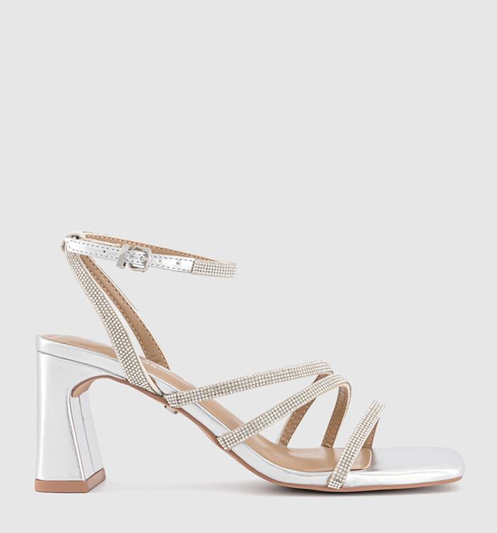 OFFICE Macey Asymmetric  Strappy Heeled Sandals Silver Embellished