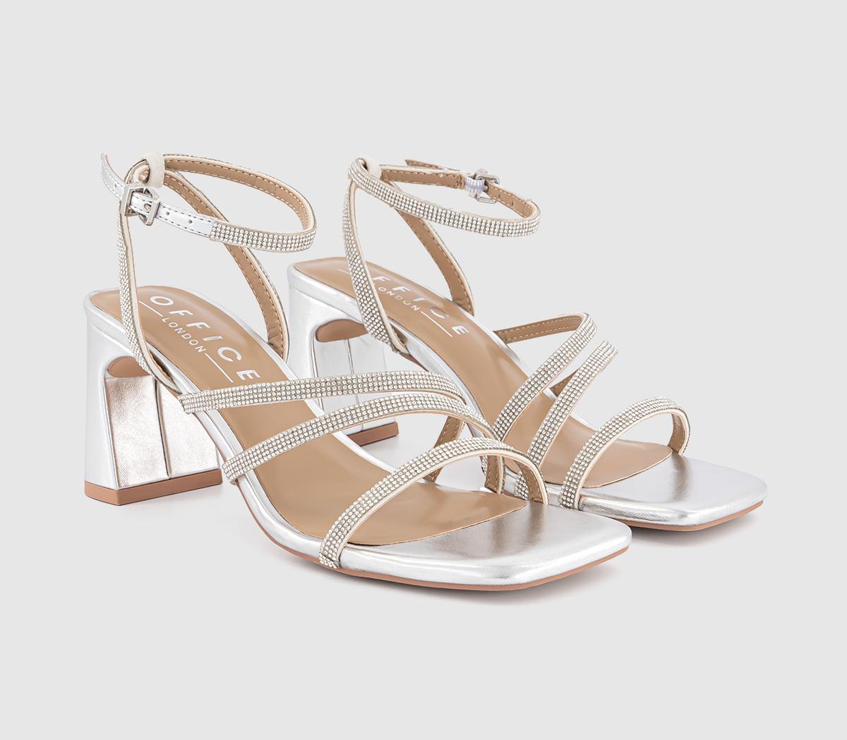 OFFICEMacey Asymmetric Strappy Heeled Sandals OFFICEMacey Asymmetric Strappy Heeled SandalsSilver Embellished