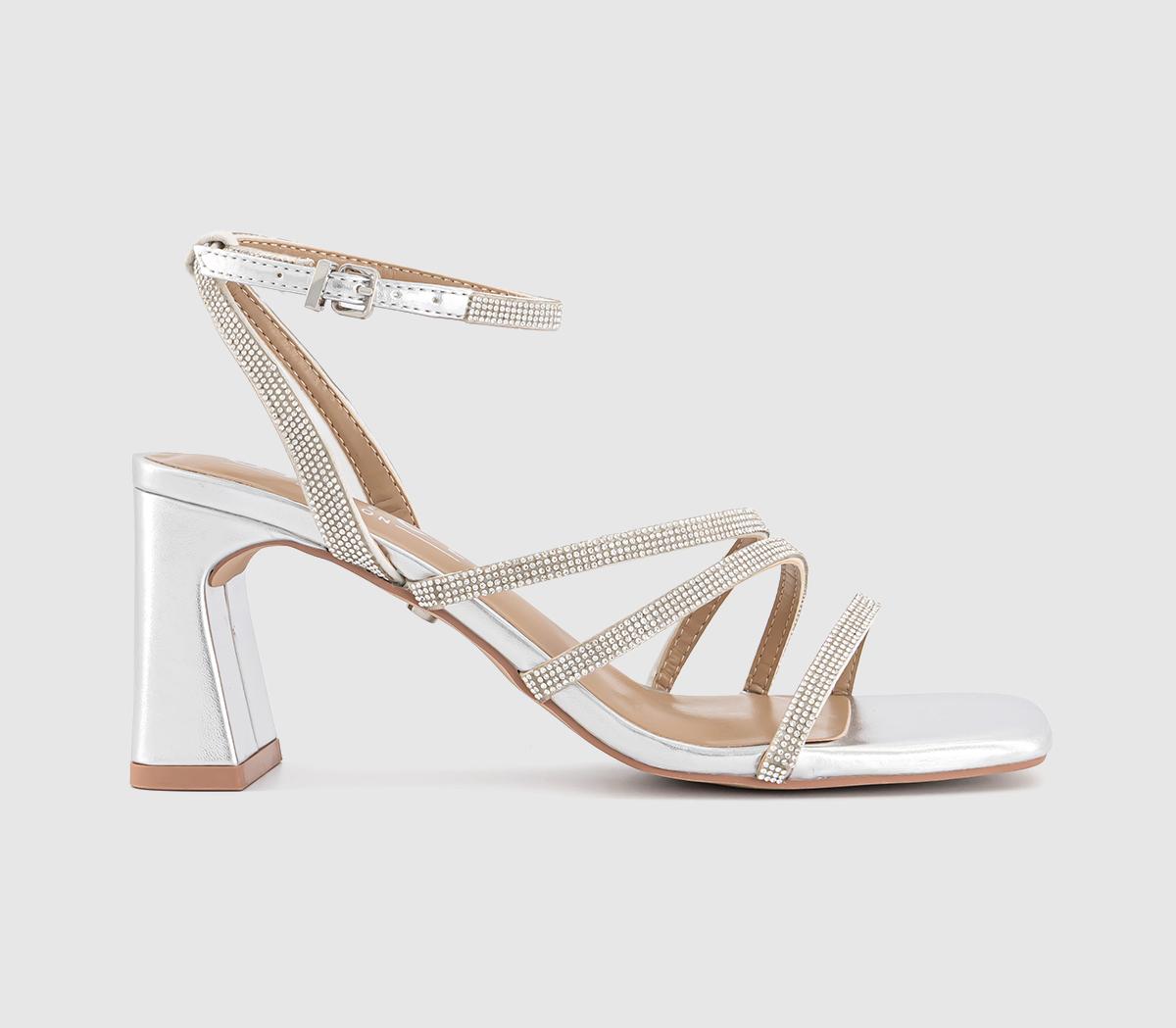 OFFICEMacey Asymmetric Strappy Heeled Sandals OFFICEMacey Asymmetric Strappy Heeled SandalsSilver Embellished