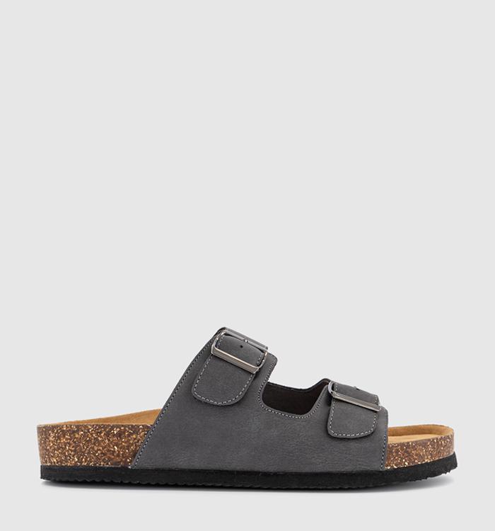 OFFICE Sidney Double Buckle Footbed Sandals Grey