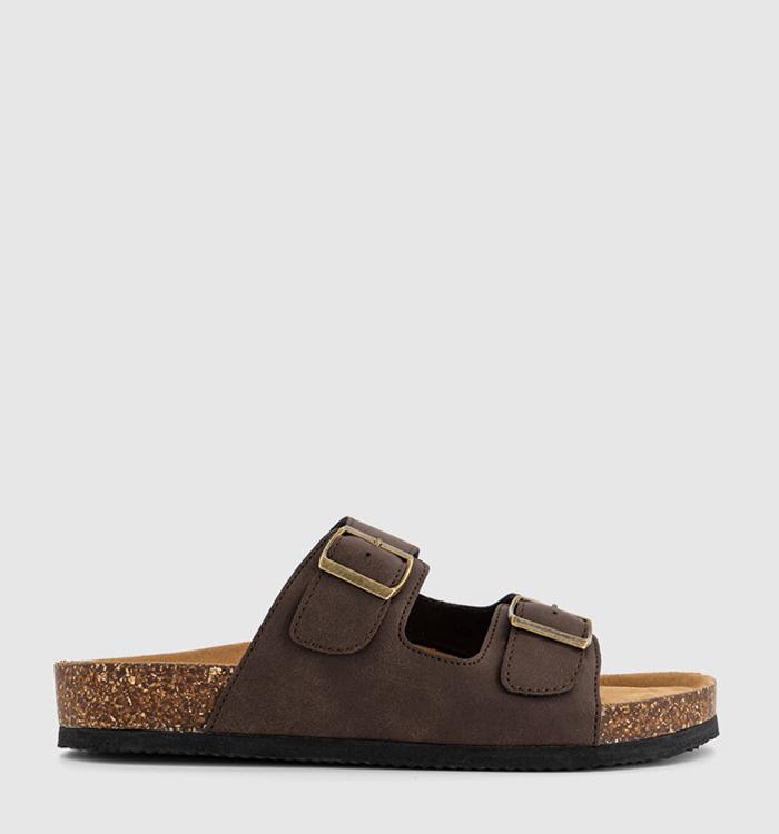 OFFICE Sidney Double Buckle Footbed Sandals Brown